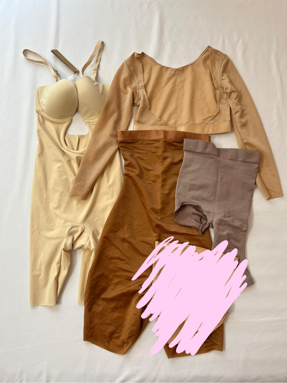 SKIMS Sculpting Deep Plunge Shapewear Mid Thigh Bodysuit Shorts Arm Bundle